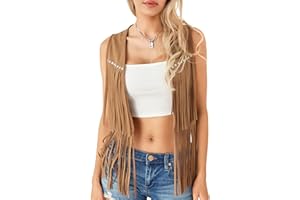 MAINESAKA Women Vintage Western Fringe Vest Cowboy Cowgirl Clothes 70s Hippie Vest Tassel Country Concert Fringe Tops Shirts
