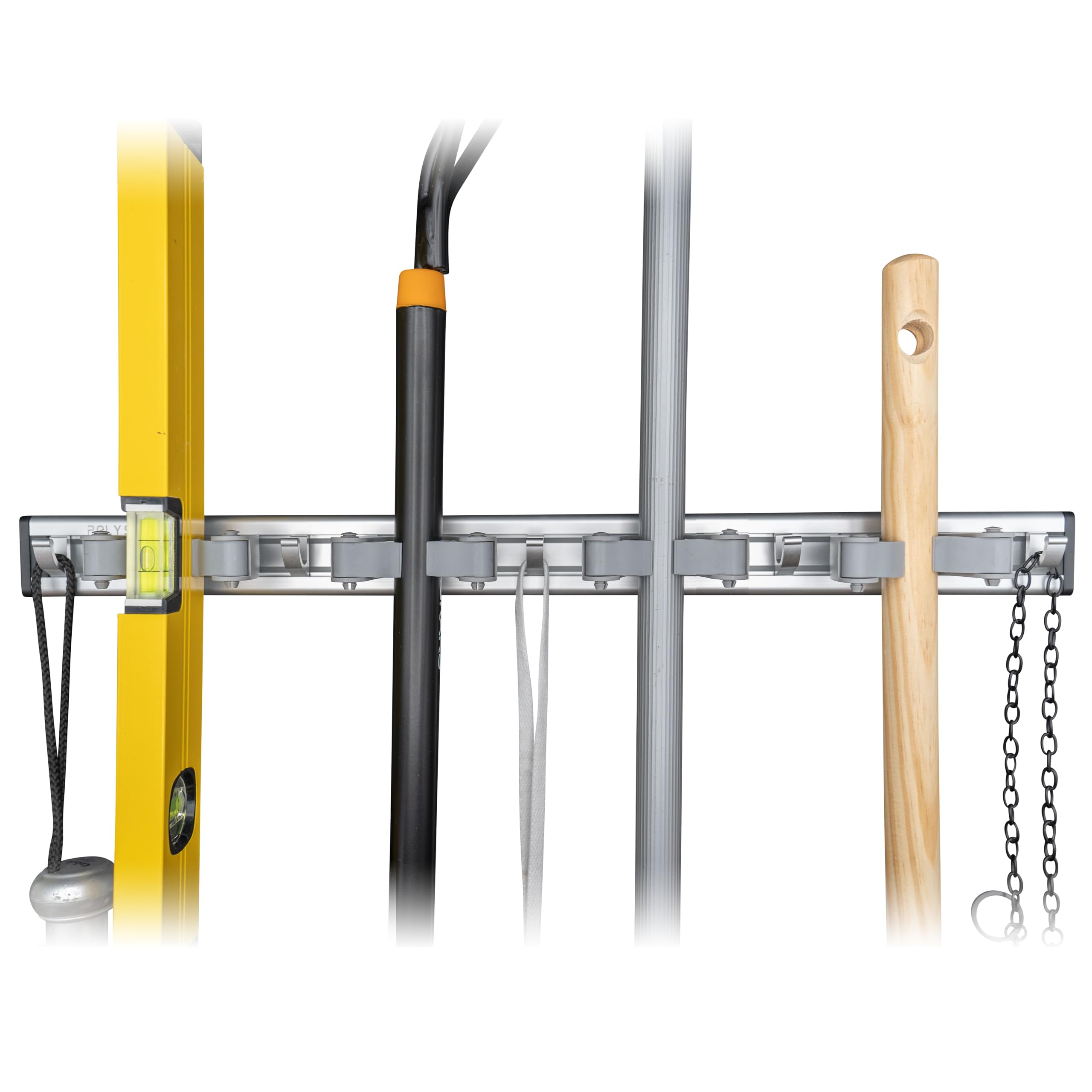 Poly Solution Wall Broom Holder with 4 Holders and 5 Hooks Tool Holder Wall Robust Garden Tool Tidy Wall Mount and Broom Home Storage Solutions