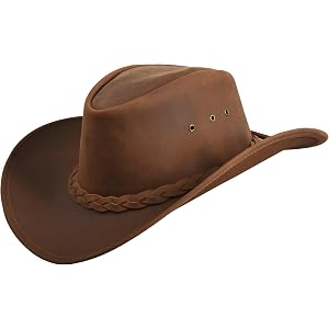 XSHAMROCK Leather Cowboy Hat Men Women - Handcrafted Western Outback Hat | Adjustable Chin Strap, Shapeable Wide Brim,Unisex,
