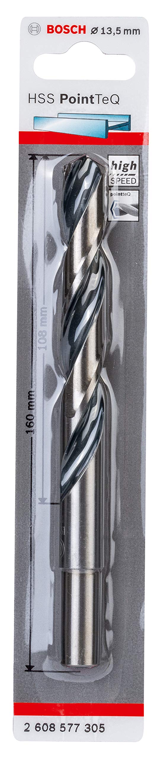 Bosch Professional PointTeQ HSS Twist Drill Bit (for Metal, Reduced Shank, 13.5 x 108 x 160 mm, Accessories for Drill Driver)