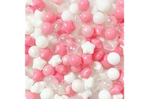 Ritaifer Ball Pit Balls Star-Shaped, Non-Toxic Soft Plastic Pit Balls for Kids, BPA & Phthalate Free, Crush Proof. Safe for Ages 1-5 (200 Balls, Pink&White&Clear)