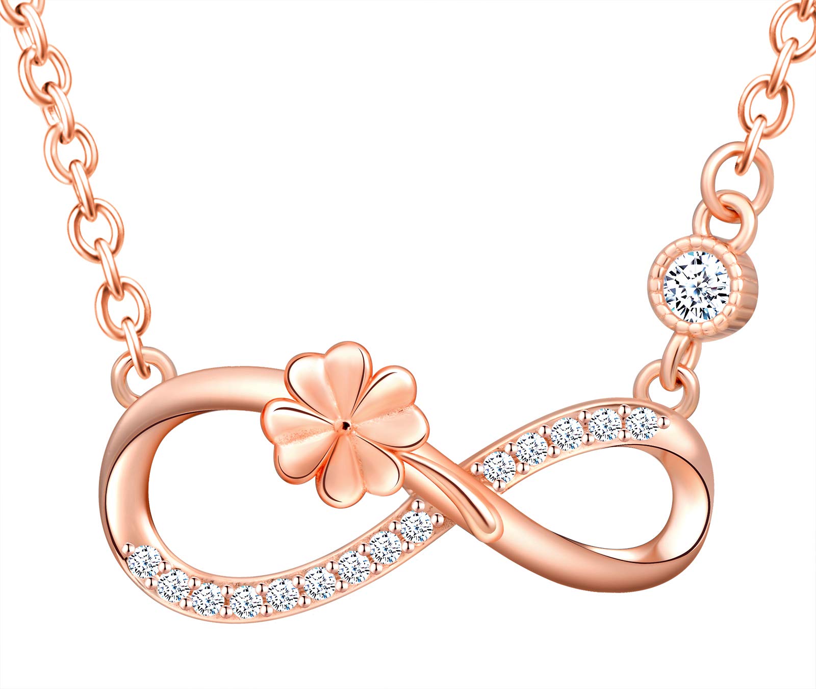 INFINIONLY Women's Girl's Necklace pendant, 925 silver Jewellery Sets, Lucky clover infinity symbol necklace, rose gold, Inlaid zircon, necklace earrings bracelet jewelry-sets