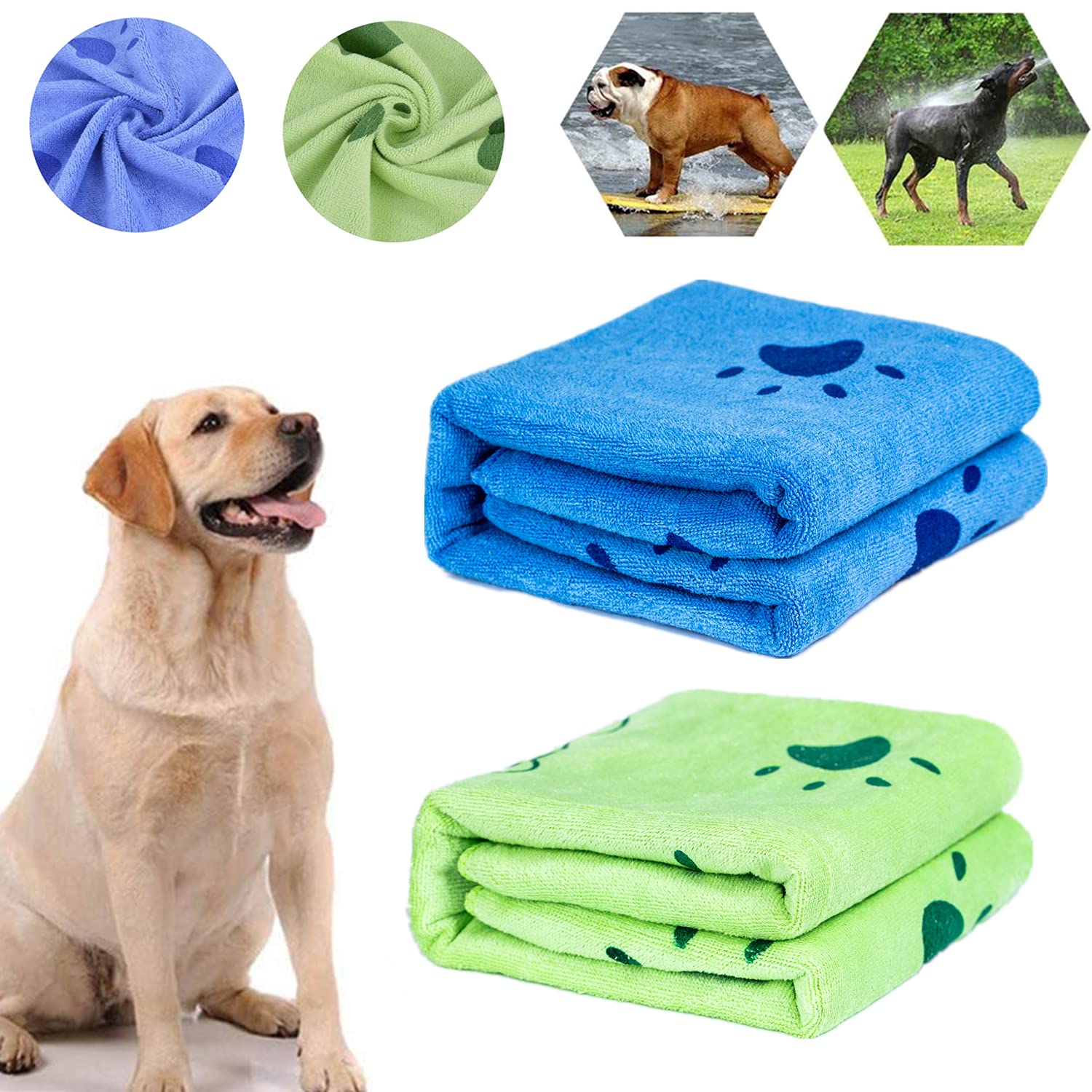 bangminda Dog Towels 2 Packs Large & Super Absorbent Microfibre Pet Towels Quick Dry Pet Bath Towels for Dogs Cats Washable Bathrobe Towels Pet Blanket Beach Towel for Dog