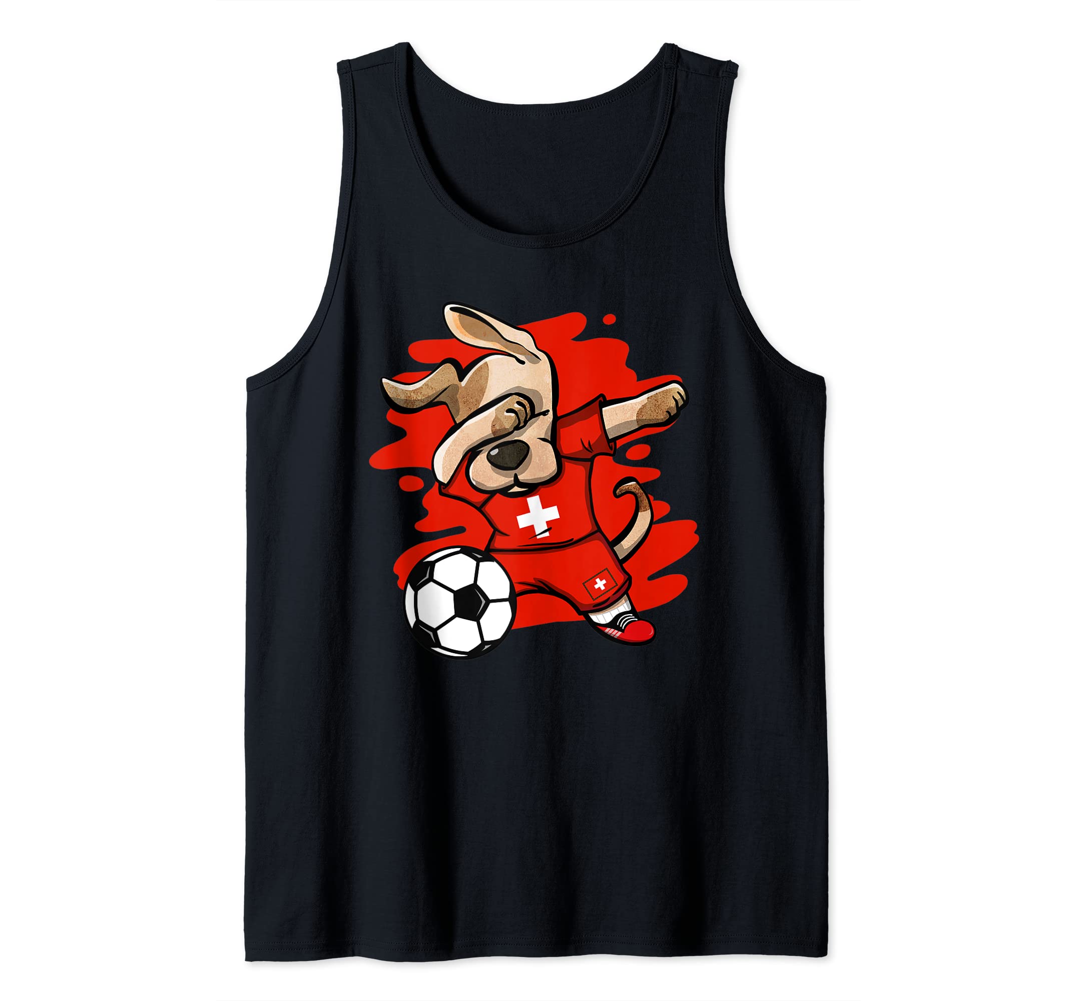Dabbing Dog Switzerland Soccer Fans Swiss Flag Football Art Tank Top