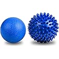 URAQT Spiky Massage Ball Set, 2 Pack Physical Therapy Massage Balls, Hard Lacrosse Ball & Spiky Massage Ball for Myofascial Release and Trigger Point Deep Tissue Massage (Blue)