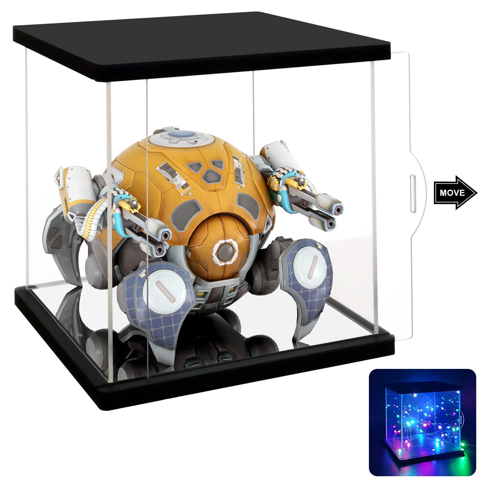 NONEMEY Clear Acrylic Display Case with Two Kind of Lights, Dustproof Diecast Model Show Box,Countertop Box Cube Organizer Stand Dustproof Protection Showcase for Collectibles (6x6x6inch；15x15x15cm) — image 1