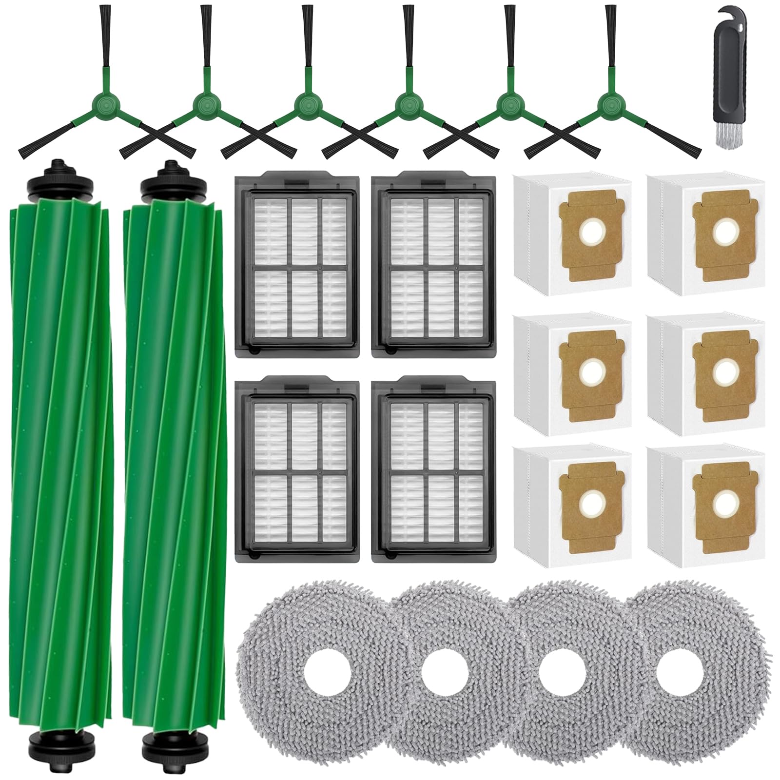 Photo 1 of 23PCS Replacement Parts Kit for iRobot Roomba Plus 505/405 Combo Robot Vacuum, Includes 2 Roller Brushes, 4 Mop Pads, 4 HEPA Filters, 6 Side Brushes, 6 Vacuum Bags, 1 Cleaning Tool