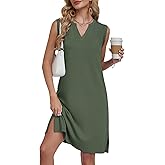 AUSELILY Sleeveless V Neck Knee Length Dress Women Straight-Cut Sundresses T-Shirt Summer Dresses for Women 2026 with Pockets