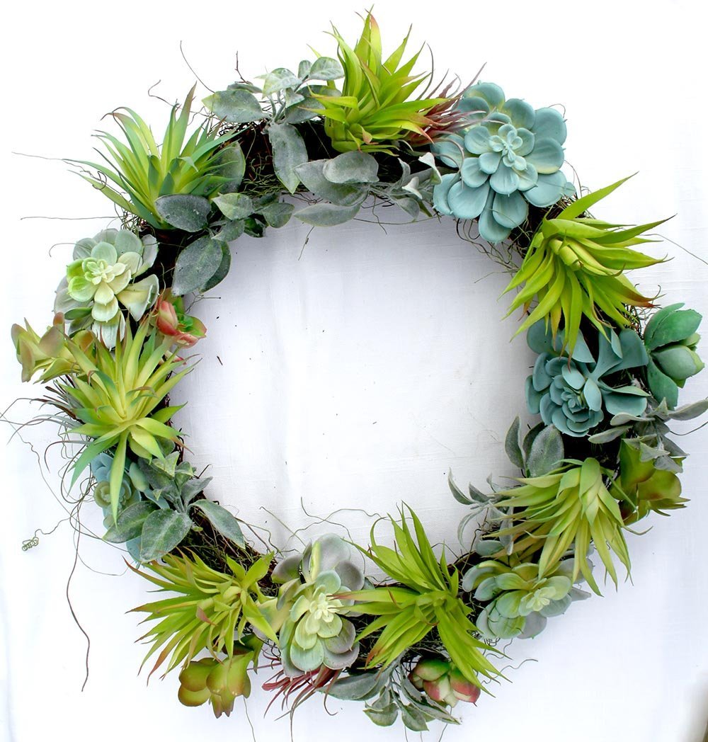 Artificial succulent wreath for front door, 20 inch Handmade