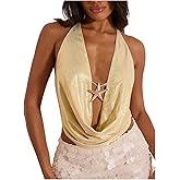 Verdusa Women's Rave Club Metallic Tops Tie Backless Going Out Halter Top Festival Outfits