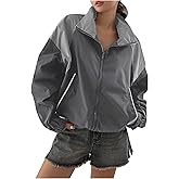 YEXPINE Women's Y2k Jacket Zip Up Waterproof Windbreaker Loose Drop Oversized Varsity Lightweight Jacket