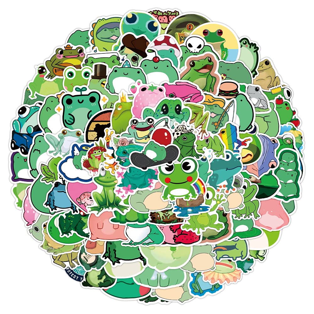 100Pcs Cute Frog Stickers for Water Bottles Tumbler Luggage Skateboard Bumper Scrapbook Mug, Sticker Gift for Kids Teens Adults