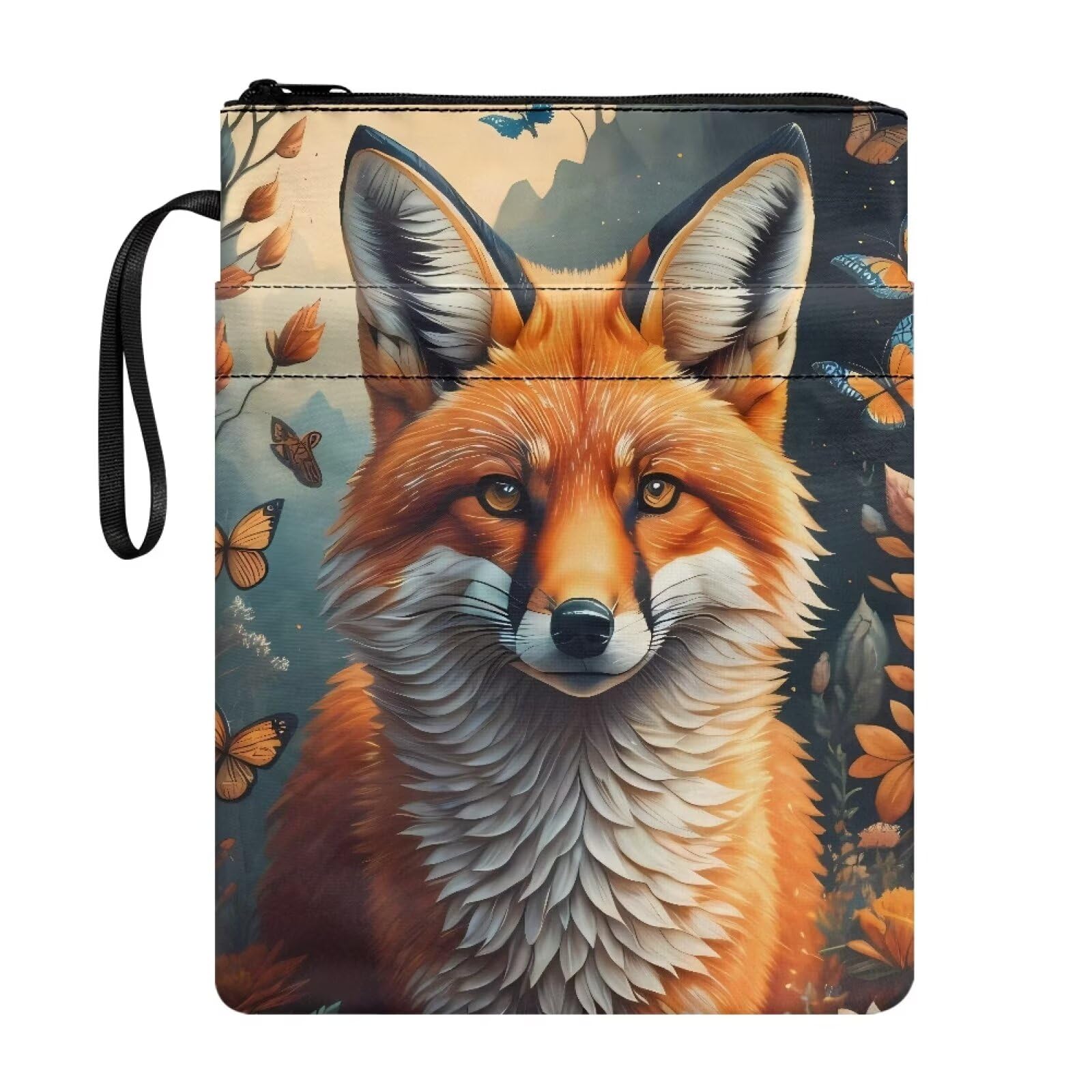 Poceacles Fox Floral Book Sleeve with Zipper Book Cover for Book Lovers Book Protector Washable Book Pouch Fits Most Standard Paperbacks Hardcovers