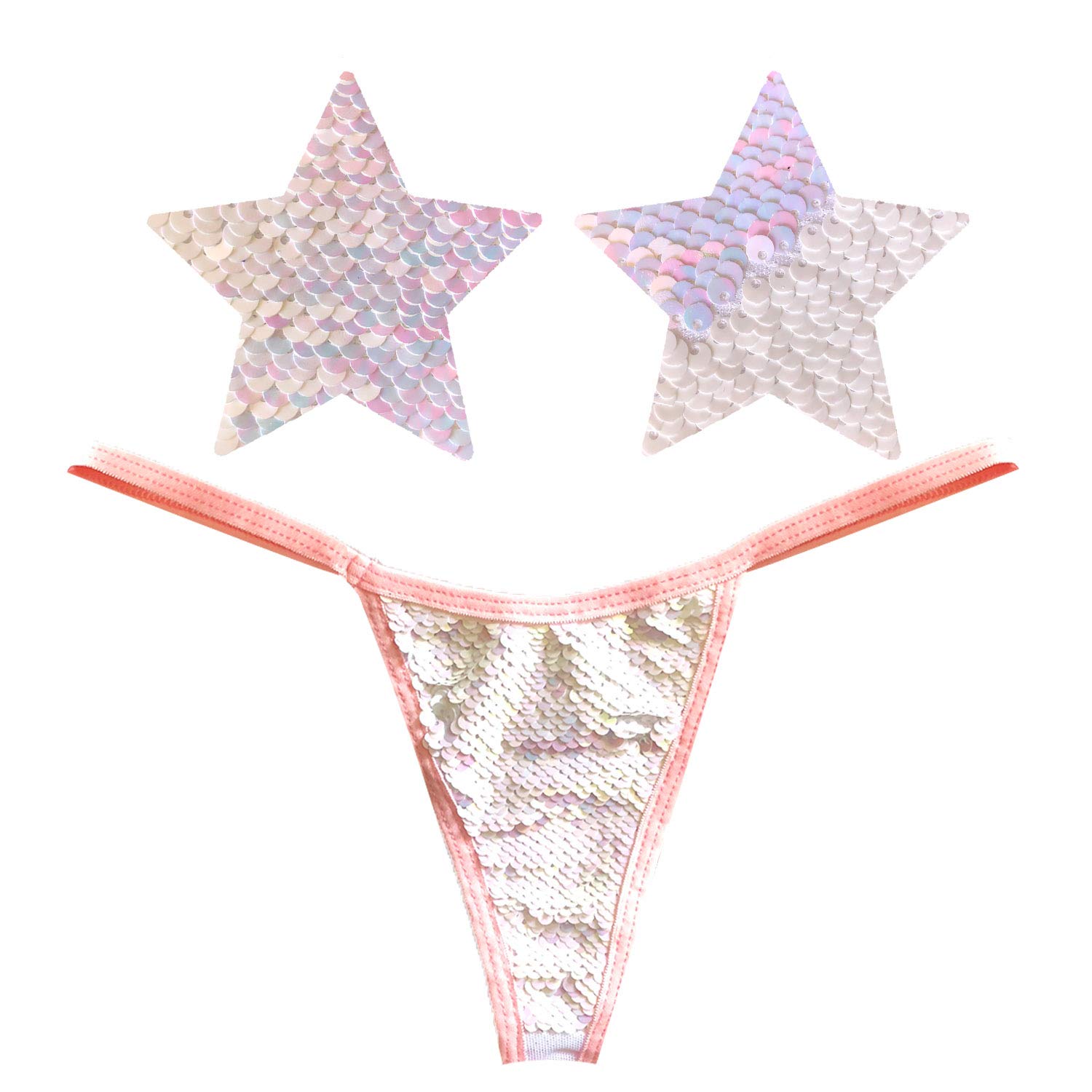 Neva Nude Princess Bride White Baby Pink Magic Sequin Flip Nauhgty Knix G String Pasties and Pantie Set — image 1