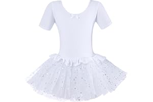 Dancina Girls Skirted Leotard Sparkle Short Sleeve Tutu Ballet Dress Front Lined
