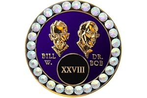RECOVERY MINT Sobriety Chip AA Purple Triplate Bill & Bob Aurora Borealis Bling (28 Year)