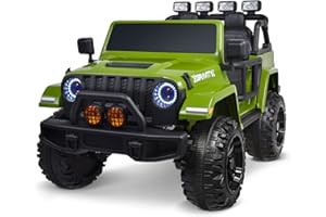 Joywhale 24V 2 Seater Kids Ride on Car Truck 4WD Battery Powered Motorized Easy-Drag Truck, with 4x75W Powerful Engine, Soft Braking, 2.4G Remote Control, Suspension & Free Car Cover, Green