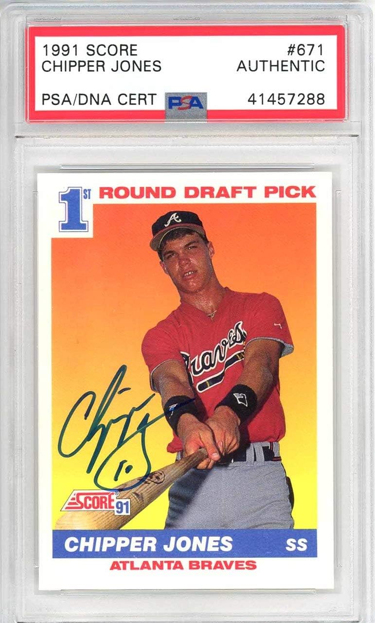 CHIPPER JONES AUTOGRAPHED 1991 SCORE ROOKIE CARD 671