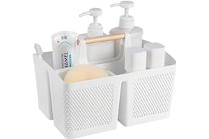 rejomiik Portable Shower Caddy Basket Plastic Cleaning Caddy Organizer Storage Tote with Handle for Bathroom, College, Dorm Room Essentials, White