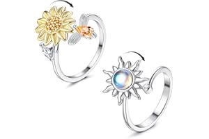 Diamday S925 Sterling Silver Fidget Rings for Daughter Adjustable You Are My Sunshine Stress Relieving Anxiety Ring Christmas Gift Jewelry Women