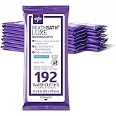 Medline ReadyBath LUXE Extra Thick Adult Bath Wipes, 192 Wipes (8 Wipes, 24 Packs), Unscented, No Rinse Formula with Aloe, Shower Wipes for Sensitive Skin, Hypoallergenic Body Wash Wipes, 8 x 8 Inch