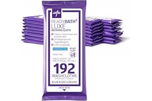 Medline ReadyBath LUXE Extra Thick Adult Bath Wipes, 192 Wipes (8 Wipes, 24 Packs), Unscented, No Rinse Formula with Aloe, Shower Wipes for Sensitive Skin, Hypoallergenic Body Wash Wipes, 8 x 8 Inch