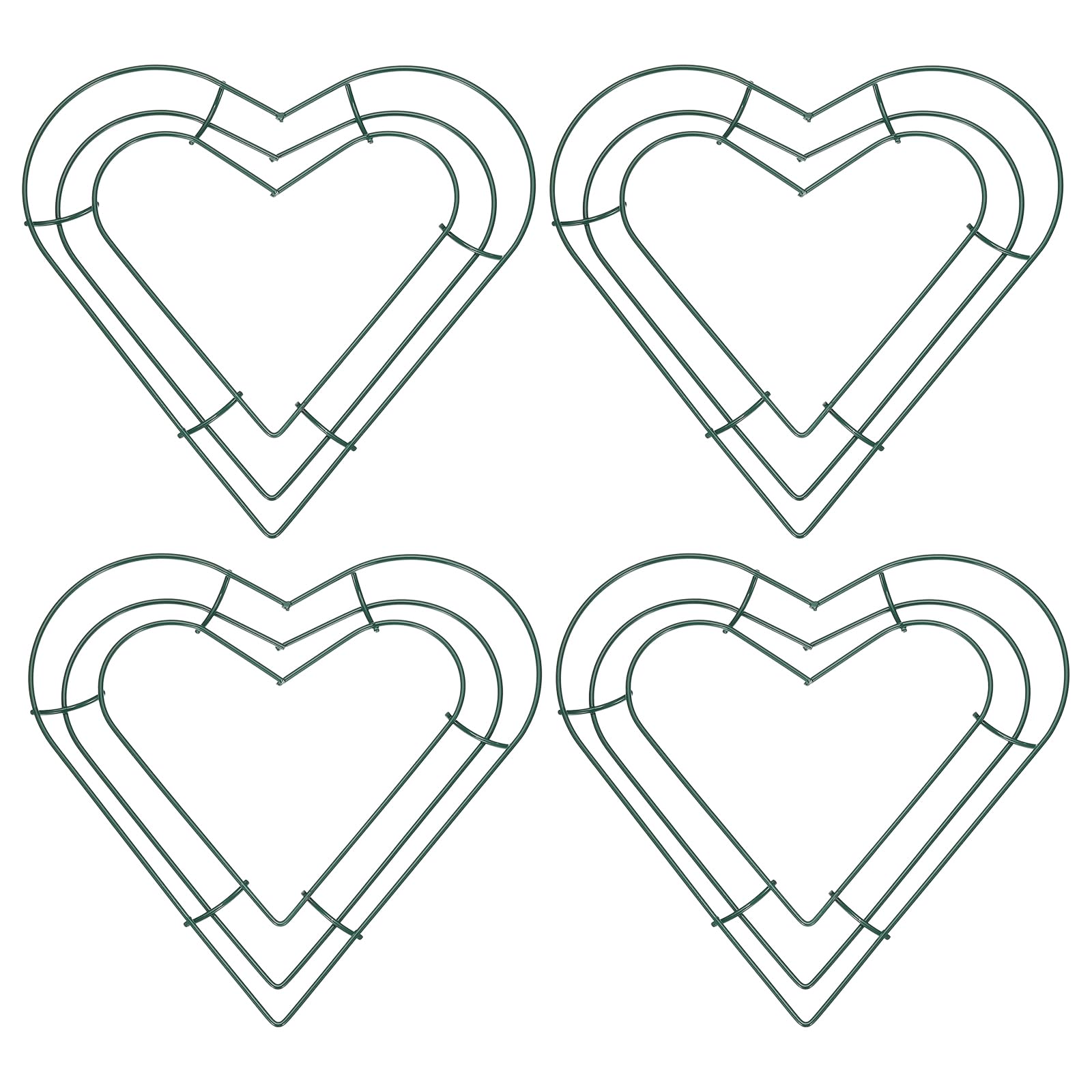 PATIKIL 8 Inch Christmas Wire Wreath Frame, 4 Pcs Metal Heart Shape Dream Catcher Rings Macrame Wreath Floral Hoop for Home Car DIY Craft Wedding Wall Hanging Decorations, Green