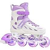 SUPER YOUNGSTER Adjustable Inline Skates for Boys Girls Ages 4-12 with Light Up Wheels, Roller Skates Blades for Youth Kids Indoor & Outdoor Beginners