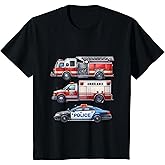 Kids Emergency Rescue Vehicle Boy Fire Truck Police Car Ambulance T-Shirt