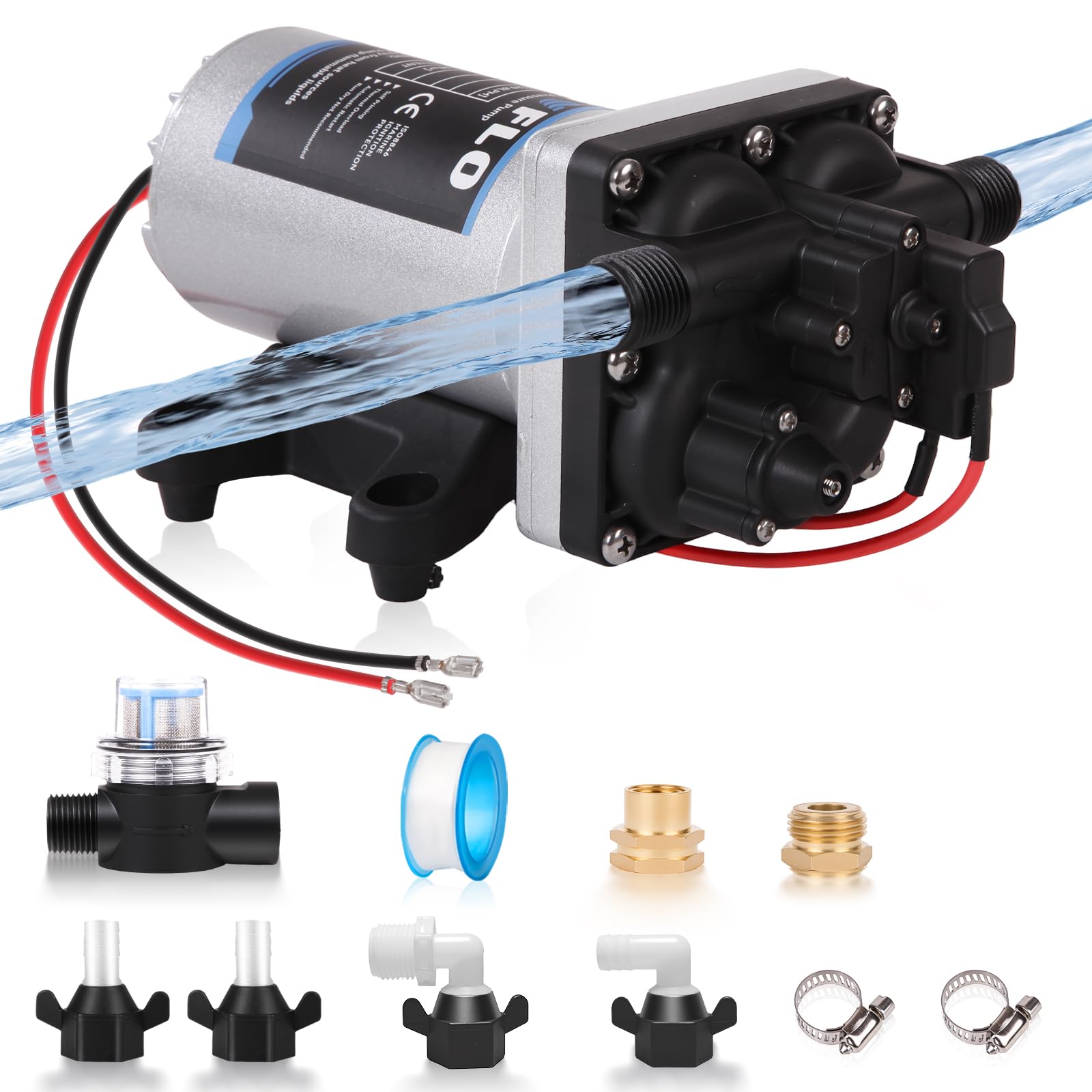 Photo 1 of [Upgraded Version] 12V DC RV Fresh Water Pump, 5.5GPM 55PSI, Five Chamber Self-Priming Diaphragm Pump with Heavy Duty Pressure Switch & Strainer for RV, Marine, Yacht, Caravan, Camper