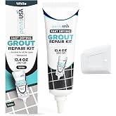 PentaUSA Premixed Tile Grout Repair - White (13.4oz/380g) | Acrylic sanded formula, multiple shades including red and blue, bathroom shower kitchen tile, water-resistant, 44 sq ft