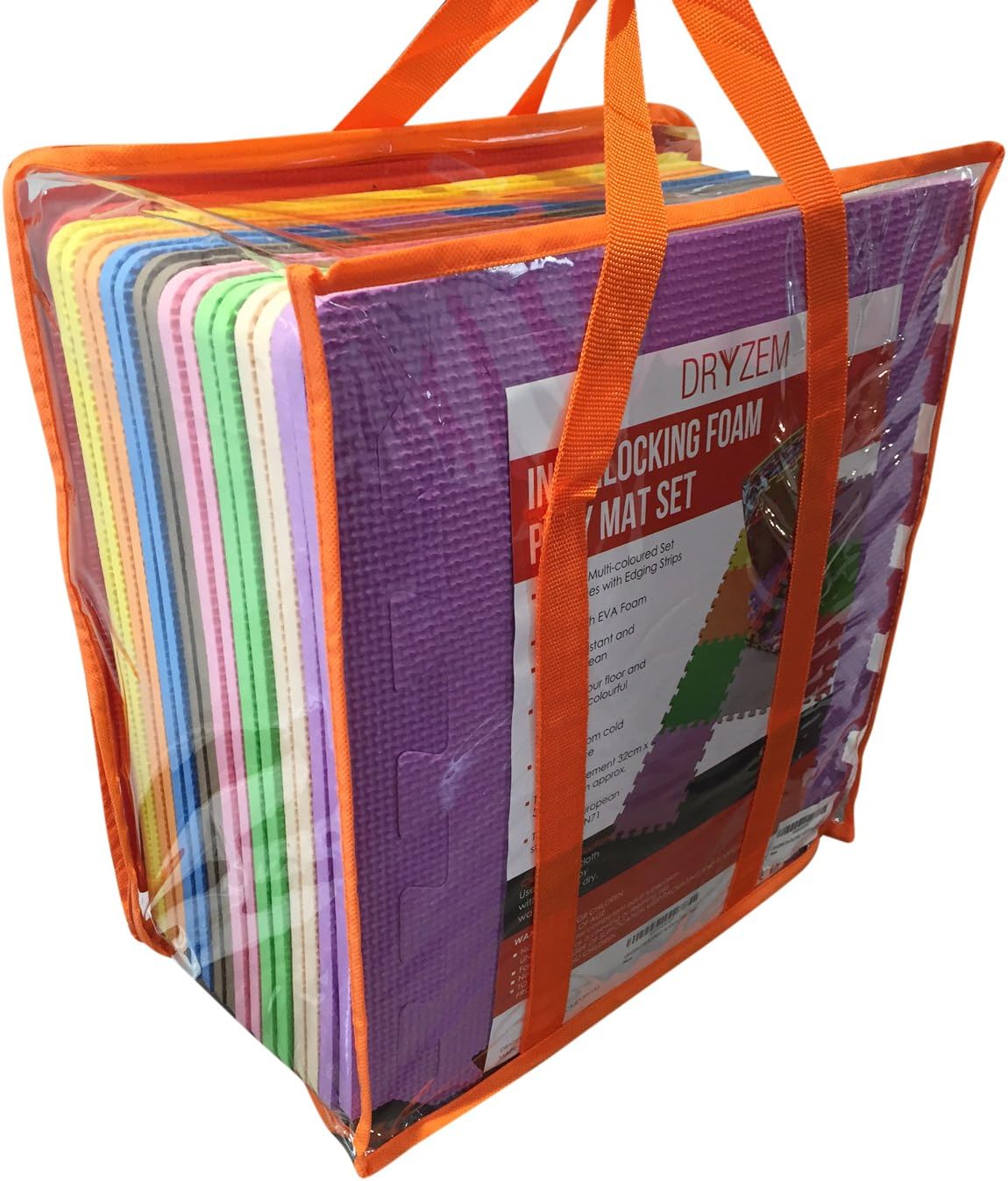 Interlocking EVA Foam Play Mats for Kids Includes 18 Tiles with Edging Strips and Carry Bag by DRYZEM