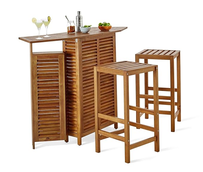 Landmann Gartenbar mit 2 Hockern Bar aus Holz klappbar Poolbar Hausbar Theke Tresen