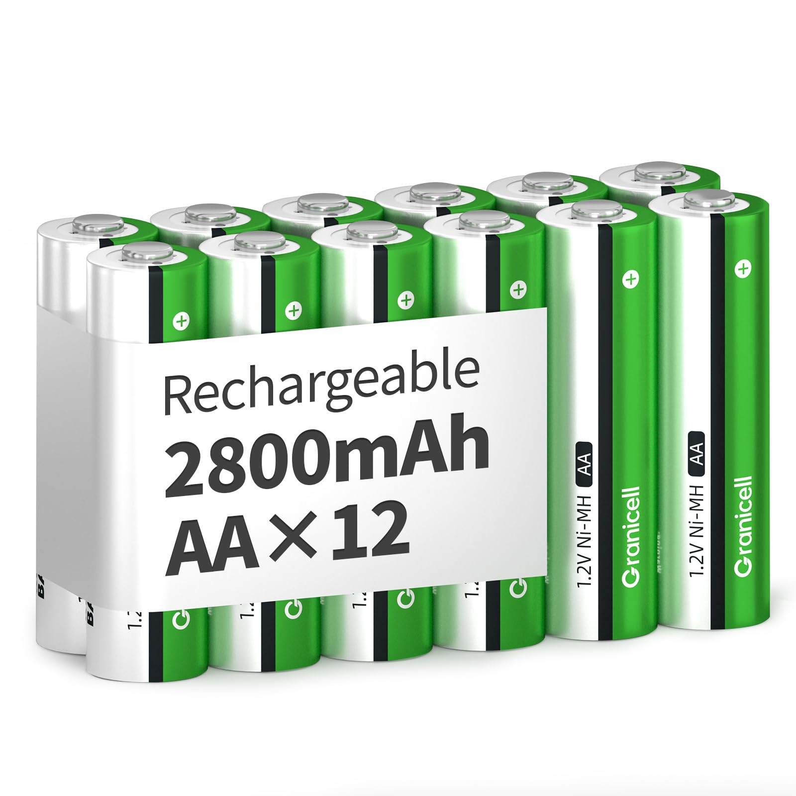 AA Rechargeable Batteries 2800 mAh High Capacity 1300 Cycle,1.2V NiMH Low Self Discharge AA Battery,12 Pack