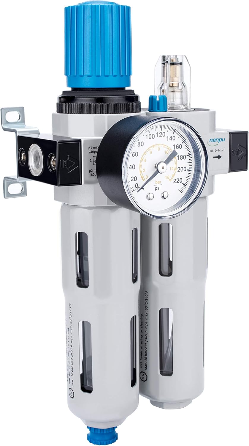 NANPU FRC-1/4 Compressed Air Filter Regulator Lubricator Combo 1/4" NPT