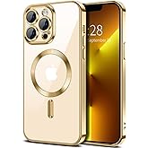 Hython Magnetic Clear for iPhone 13 Pro Case with Camera Lens Protector [Compatible with MagSafe] Luxury Plating Edge Slim Soft TPU Cover Protective Phone Case for iPhone 13 Pro 6.1", Gold