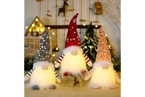HY-MS 12" Lighted Christmas Gnome, 3Pack Christmas Gnomes Plush Doll with Sequin Hat, Battery Operated Tabletop Thanksgiving 