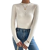 Verdusa Women's Mock Neck Fitted Sweaters Casual Long Sleeve Pullover Top