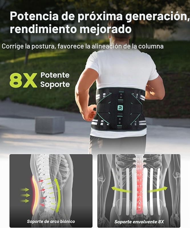 Lumbar Para Hombre y Mujer, Soporte Lumbar 8X Potente con Almohadilla 3D, Soporte de Espalda Transpirable con Correa Ajustable (Azul, Small)