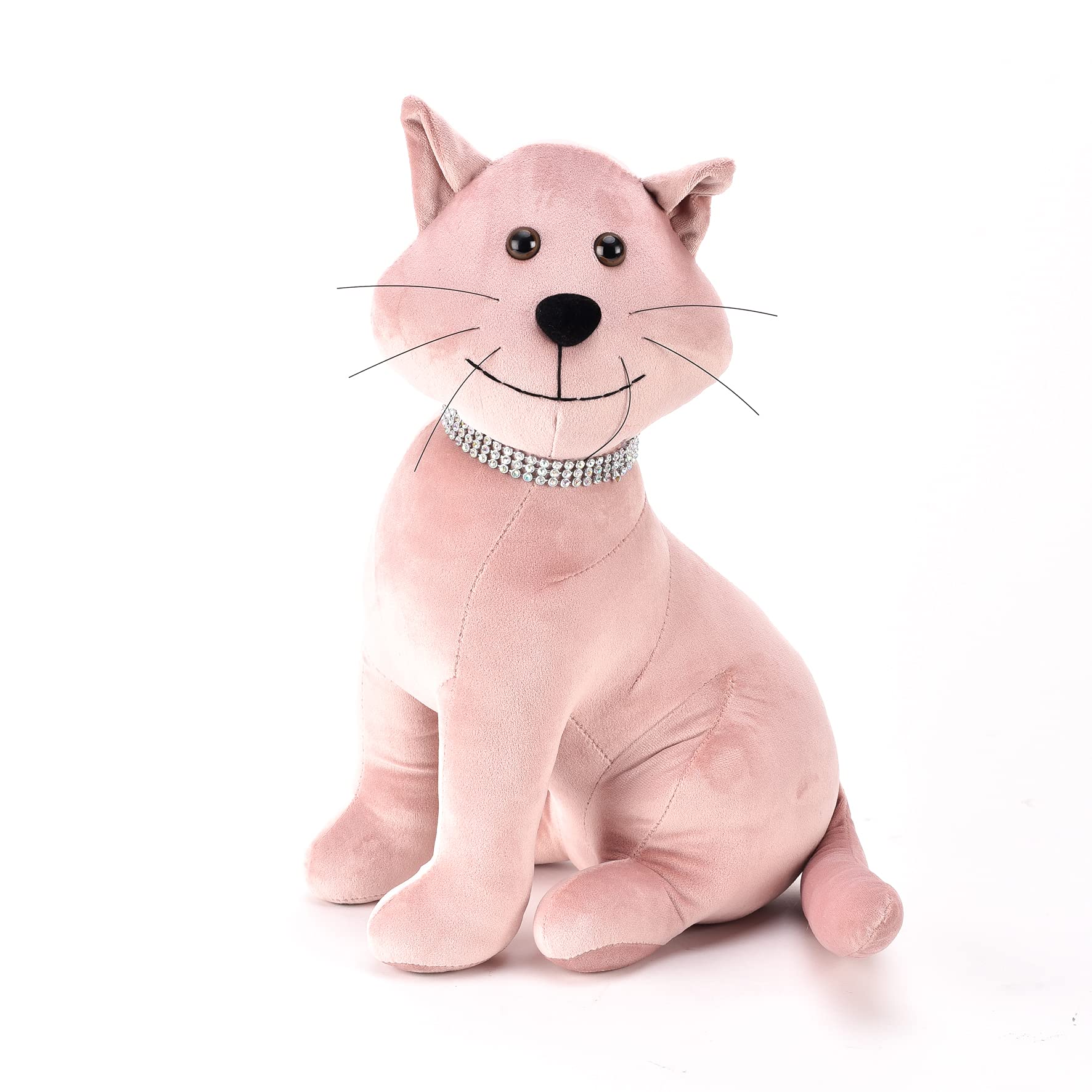 Hestia Blush Pink Velour Cat Door Stop with Diamante Collar