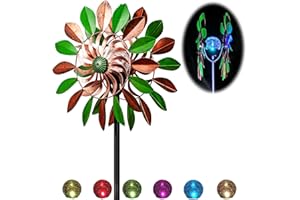 STEADYDOGGIE Solar Wind Spinner Orchid Multi-Color Seasonal LED Lighting, Solar Powered Glass Ball with Kinetic Wind Spinner Dual Direction for Patio Lawn & Garden