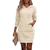 PRETTYGARDEN Womens Long Sleeve Hoodies Dress 2026 Fall Texture Button Oversized Sweatshirts Spring Dresses with Pockets