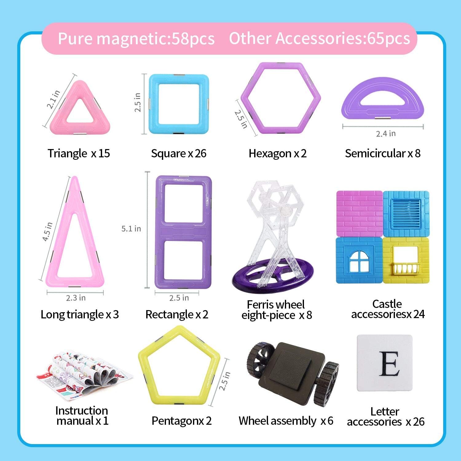 HOMOFY 124PCS Magnetic Building Blocks Magnet Tiles Early Educational & Development Toys for 3 4 5 6 7 Years Old Boys Girls Gifts: Toys & Games