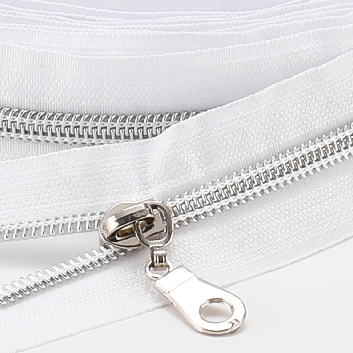 The Yards 10 Yards Bulk White Nylon Coil Zipper with Silver Teeth - Replacement Sewing Zipper with 10PCS Sliders for DIY Craft Bags — image 1