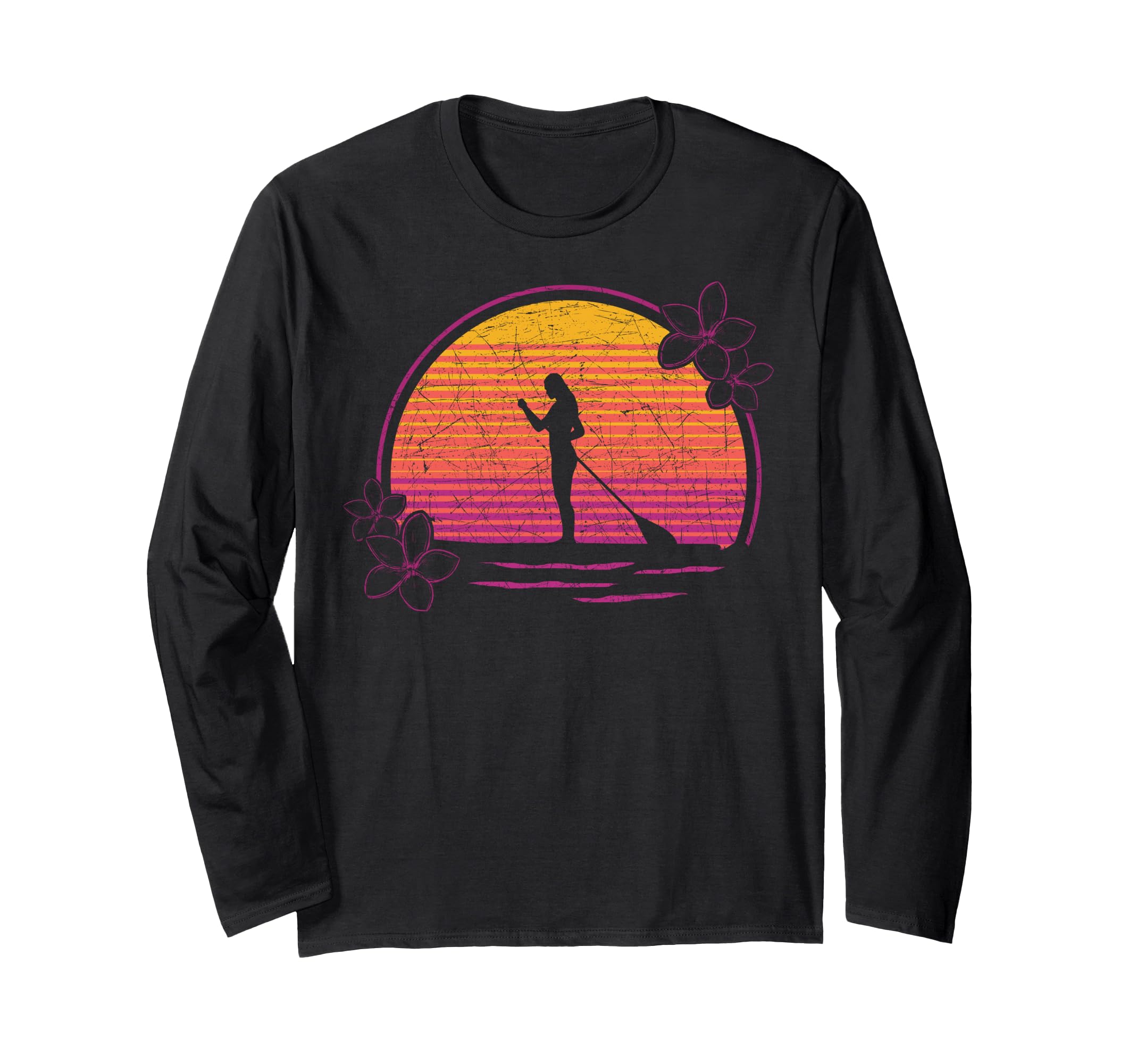 Stand Up Paddler SUP Retro Flowers Stand Up Paddling Long Sleeve T-Shirt