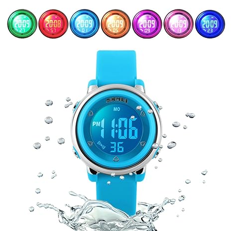 (TM) Children Digital Watch Kids Boy Girls LED Alarm Stopwatch Waterproof Wristwatches(Blue)