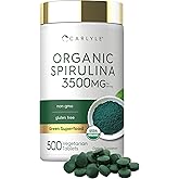 Carlyle Organic Spirulina Tablets | 3500mg | 500 Count | Vegetarian, Non-GMO &amp; Gluten Free Supplement