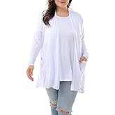 ZERDOCEAN Women's Plus Size Long Sleeve Lightweight Soft Printed Drape Cardigan with Pockets