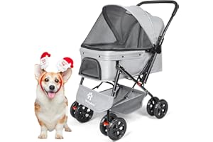 Wedyvko Medium Dog Stroller 50lb - Pets Stroller for Medium Dogs with Storage Basket & Pouch, Security Leashes, Gray