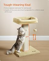 Feandrea Cat Scratching Post Tree with 40x30cm Plush Perch, 71cm Tall Beige view 5